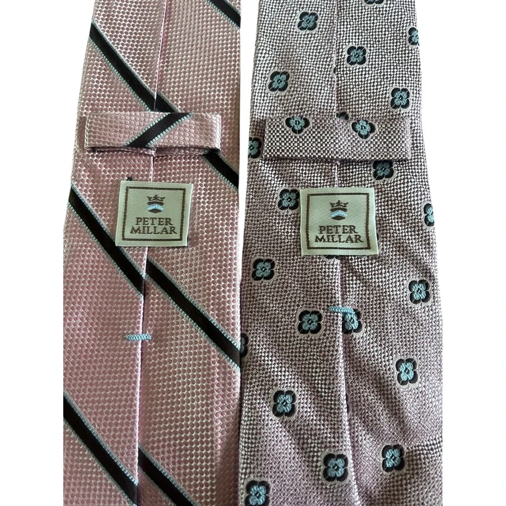 PETER MILLAR Pink‎ Jacquard Silk Tie Bundle Lot of 2